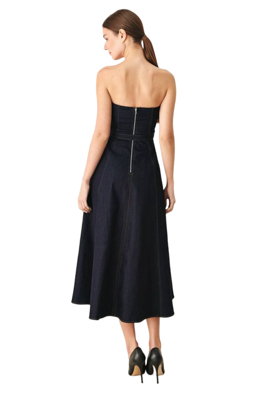 Flying Tomato Sweetheart Neck Classic Denim Midi Dress