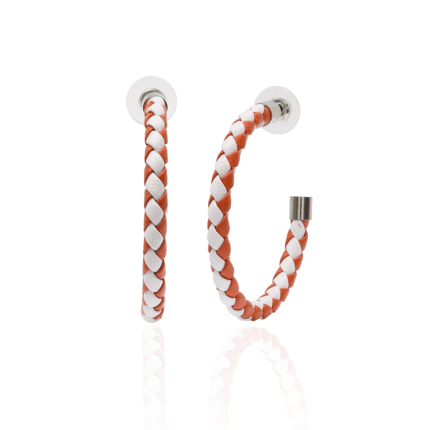 Earrings- Keva Orange and White Braided Hoops