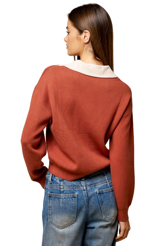 LALAVON Top de Suéter de Mezclilla con Cuello