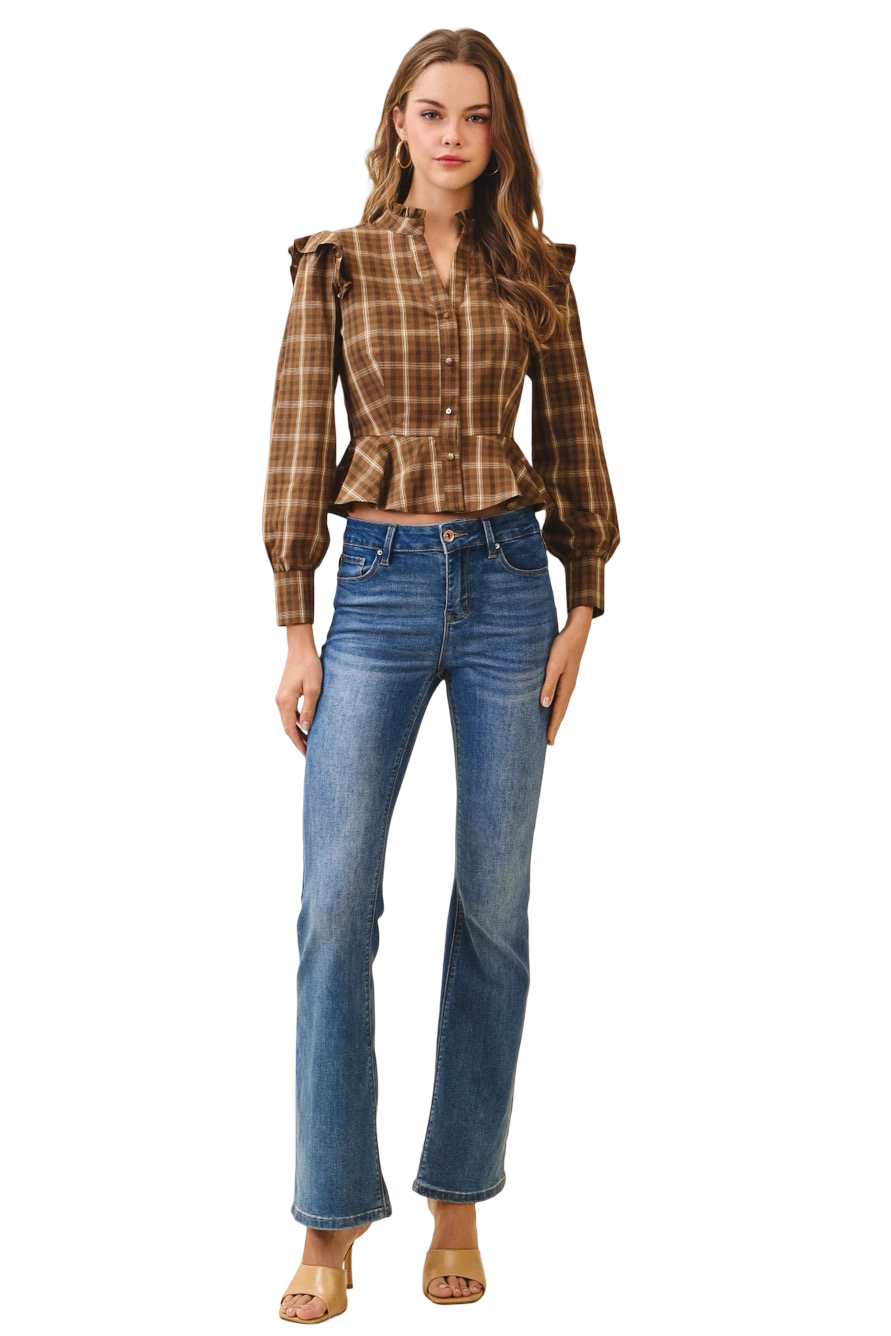 Apparel-TCEC Plaid Button Down Button Front Top