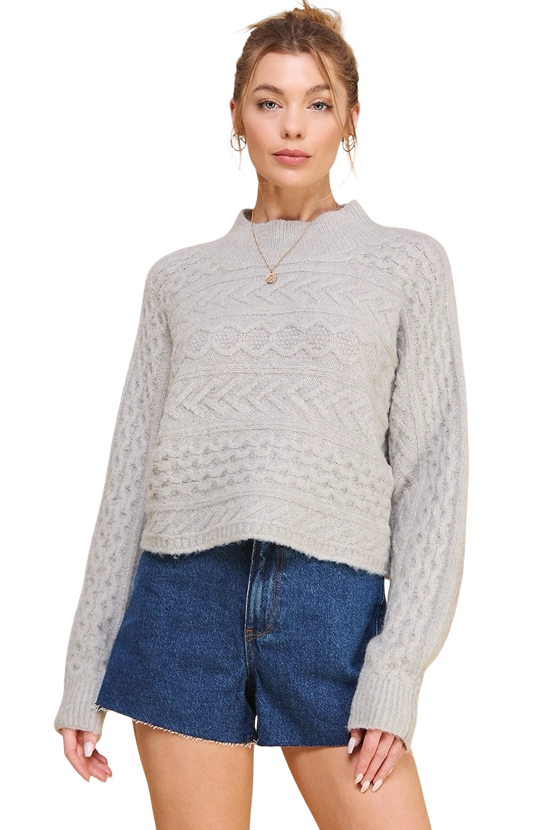 Apparel-Allie Rose Geometric Mock Neck Sweater Top