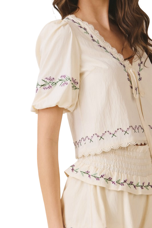 TCEC Delicate Lace Trim Detail V Neckline Top