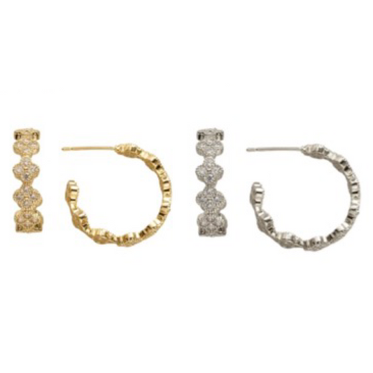 Earrings- M&E Bling Small Hoops With CZ Accents