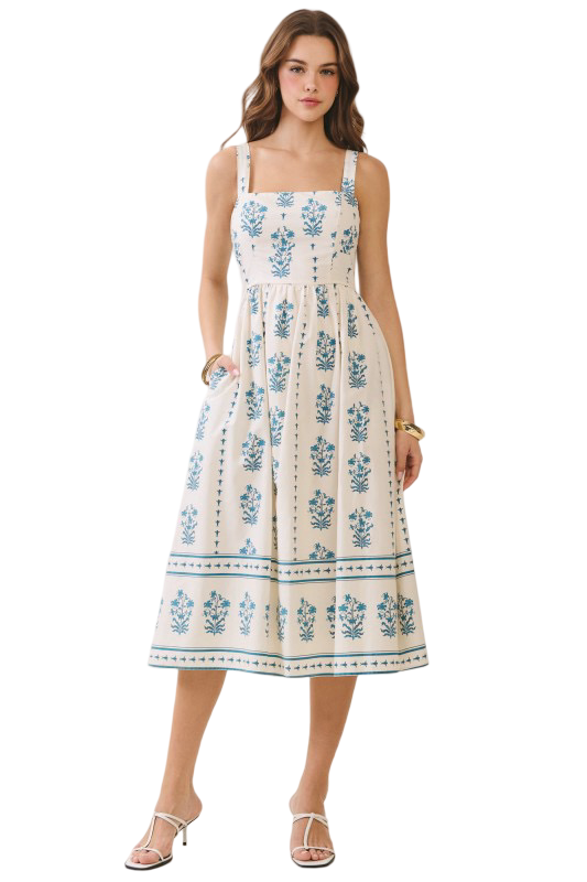 TCEC Floral Smocked Back Midi Dress