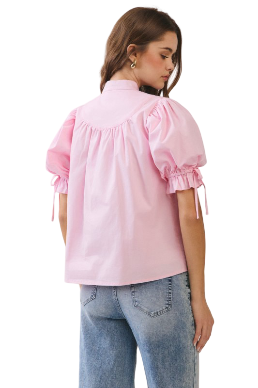 TCEC Stand Collar Tie Front Blouse Top
