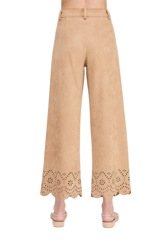 Apparel-Allie Rose Suede Laser Cut Wide Leg Pant