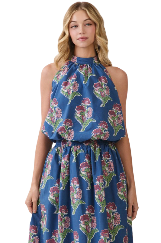 TCEC Bold Print Tie Back Sleeveless Halter Top