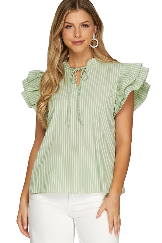 She+Sky Ruffled Sleeve Woven Blouse Top