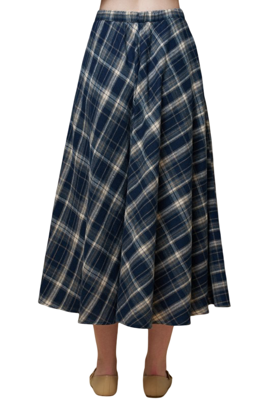 LALAVON Plaid Flared Maxi Skirt