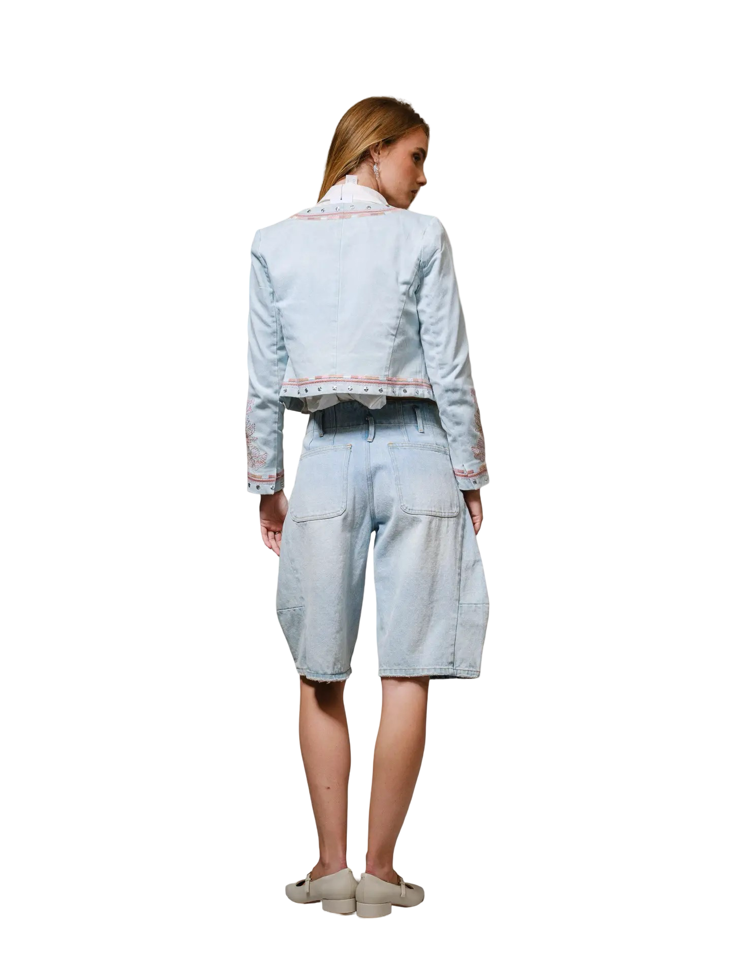 Apparel- Blue B. Embroidered Studded Jacket