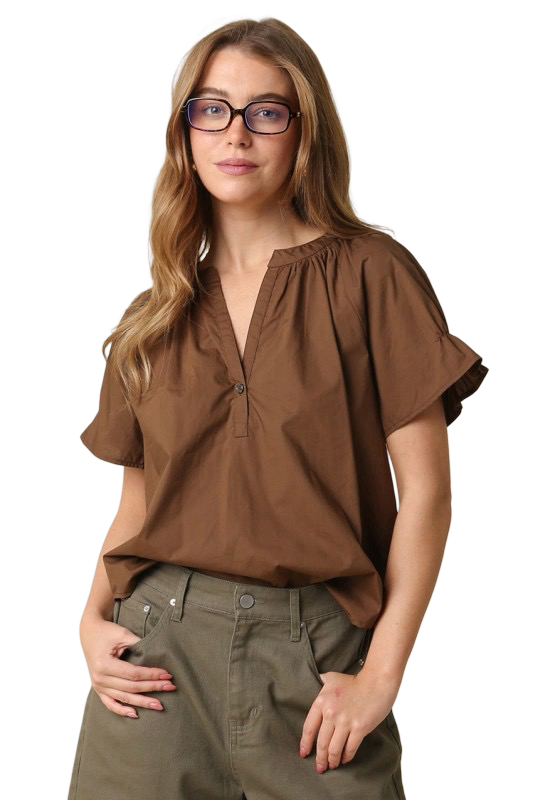 Olivaceous Hylee Ruffle Sleeve Peasant Blouse Top