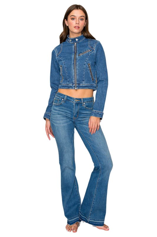 Apparel-Curds & Whey Denim Zip Pocket Biker Jacket