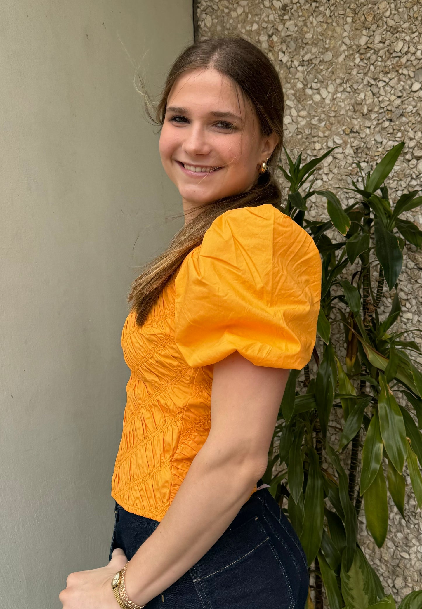 Apparel-English Factory Asymmetrical Smocked Top