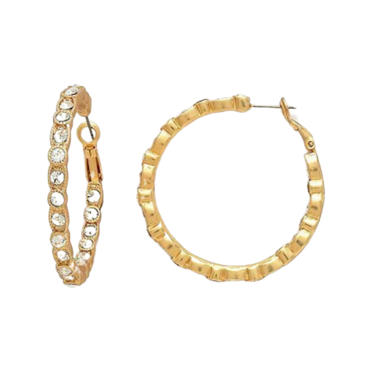 Earrings- M&E Bling Gold With Circle CZs Large Hoop