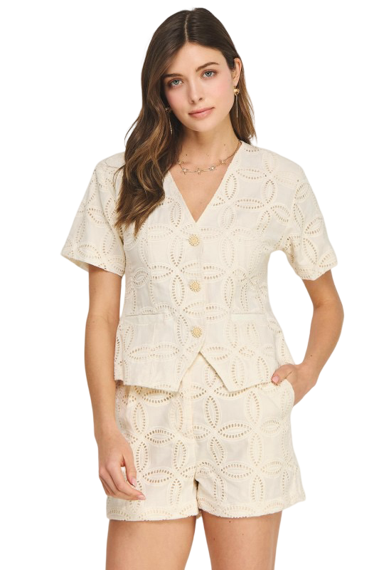 Apparel- Strut and Bolt Floral Cutout Embroidery Shorts