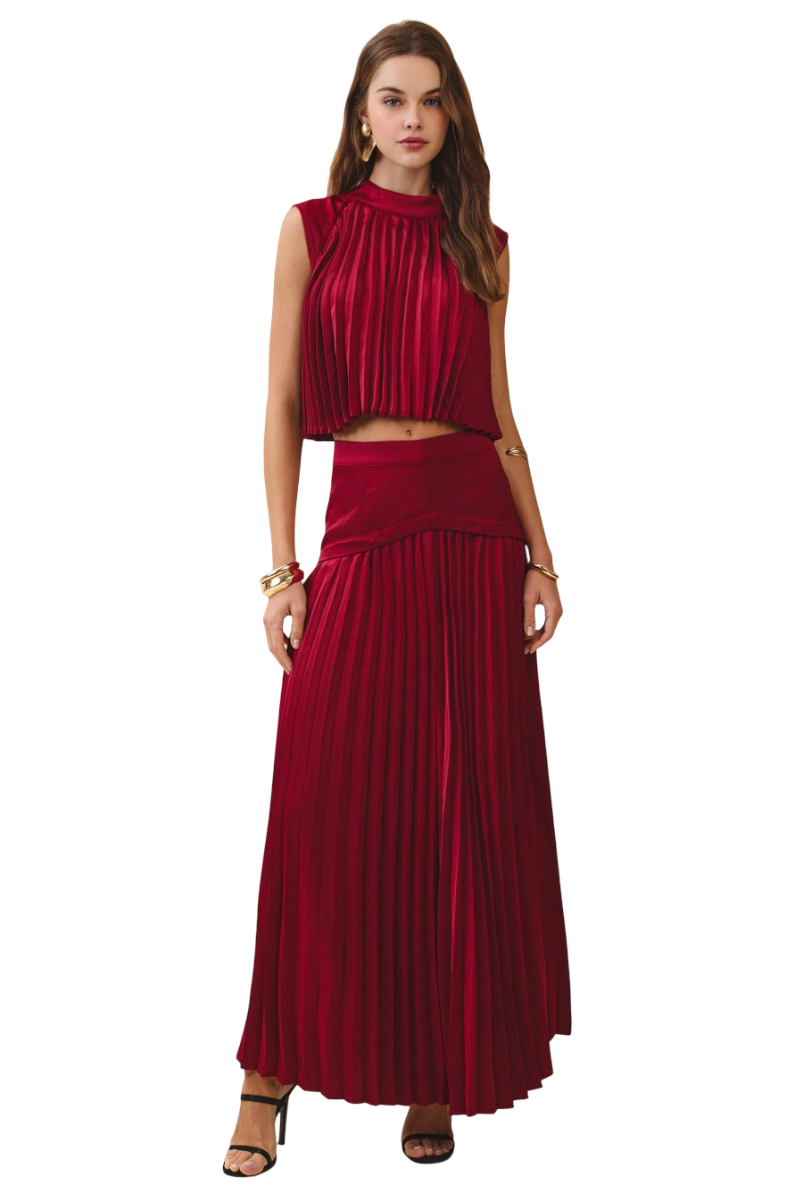 Apparel-TCEC Mock Neck Overlay Pleated Crop Top Top