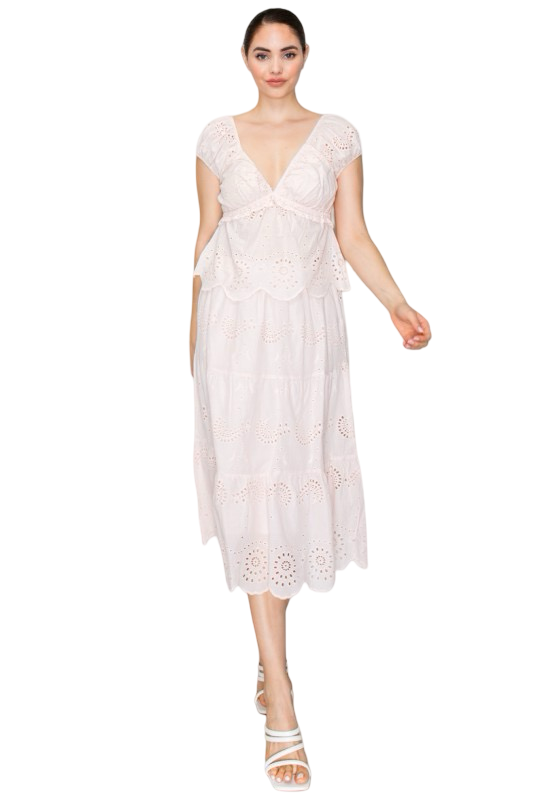 Haute Monde V Neck Eyelet Ruffled Top