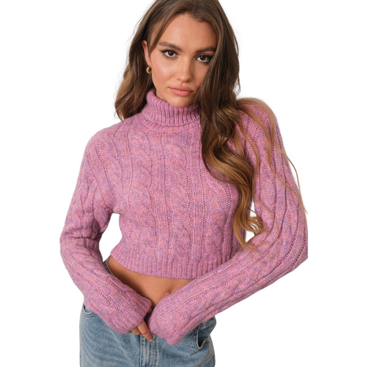 Apparel- Pretty Garbage Cropped Cable Knit Turtleneck Sweater