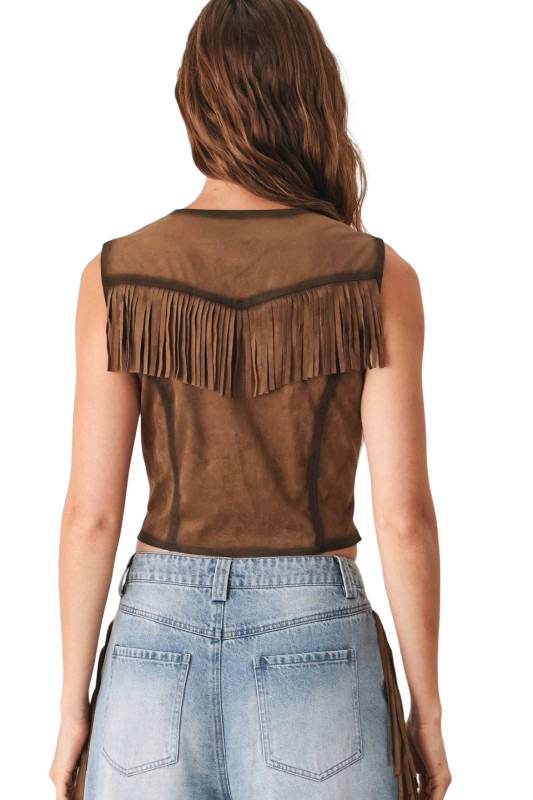 Flying Tomato Fringe Faux Suede Vest Top