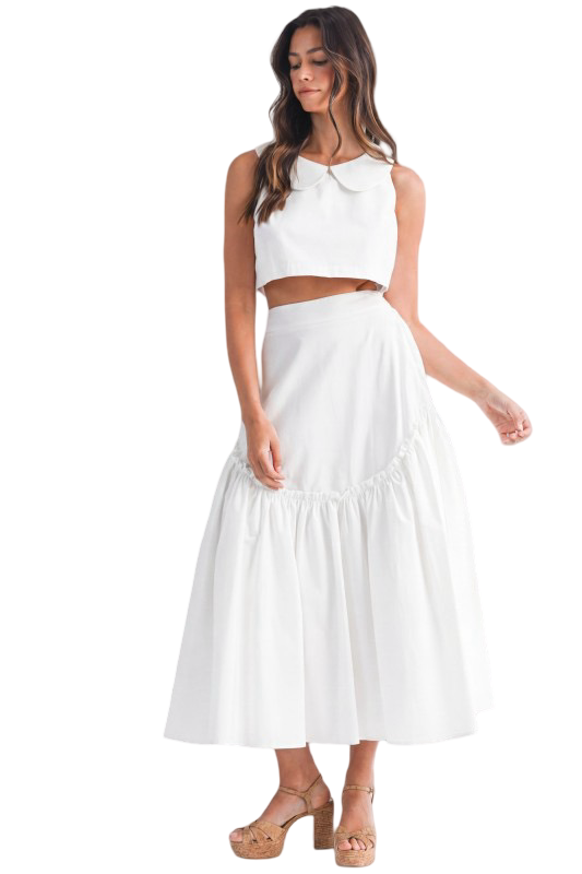 Mable Poplin Collar Sleeveless Top and Midi Skirt Set