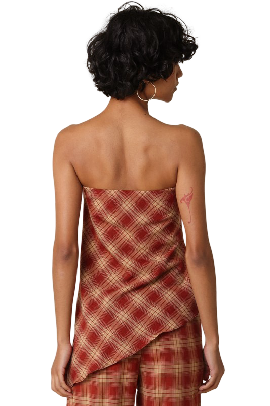 Olivaceous Scarlet Plaid Strapless Tube Top