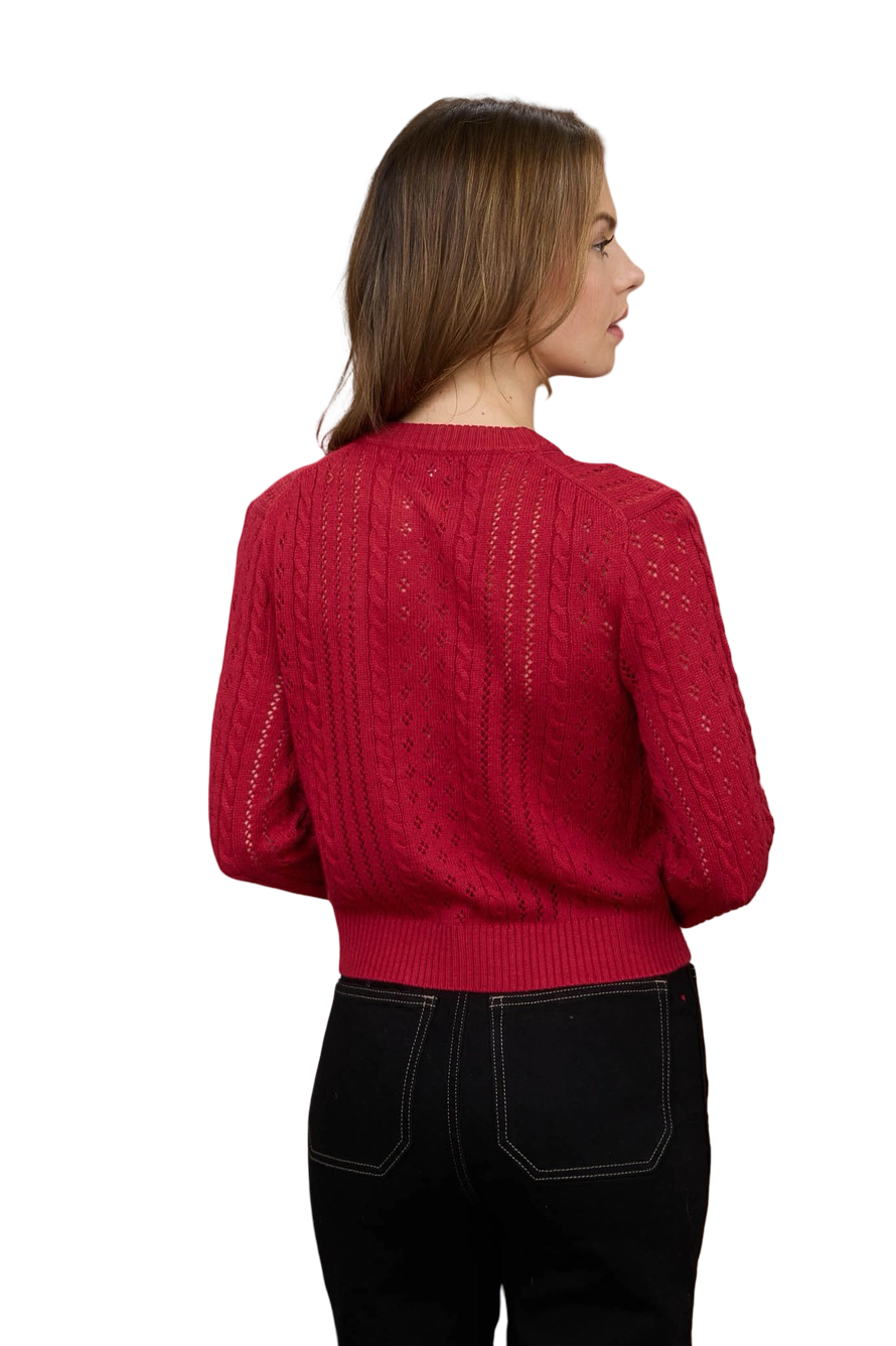 Apparel- The Workshop Cable Knit Long Sleeve Button Down Cardigan Top