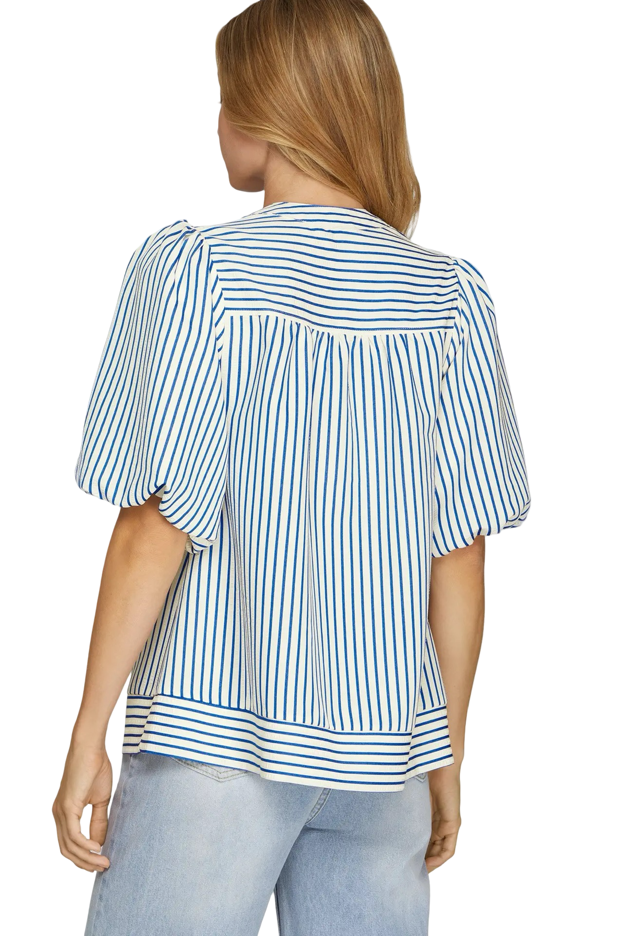 She+Sky Bubble Sleeve Striped Woven Blouse Top
