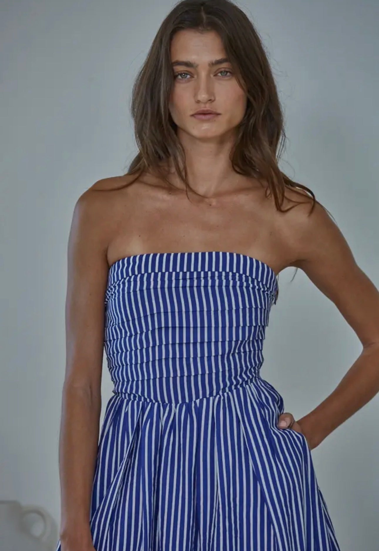 By Together Promenade Striped Tube Maxi Dress Dusty Blue / Large By Together Promenade Striped Tube Maxi Dress Dusty Blue / Large