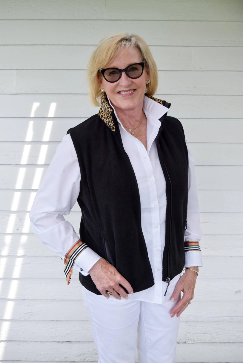 Apparel- Pearly Vines- Audrey White Ribbon French Cuff with Brown/Black/Red & White Stripe Ribbon