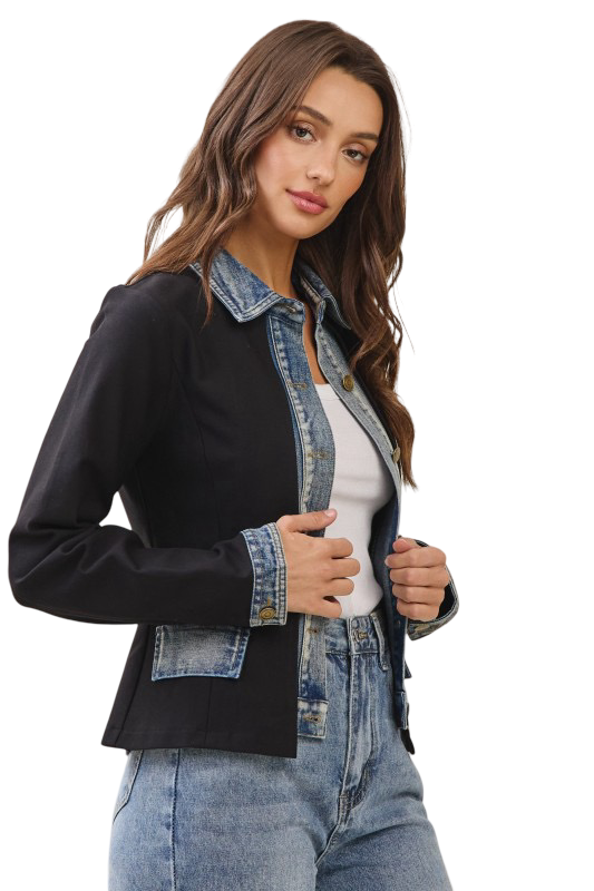 Apparel- Able Layered Look Denim Trim Jacket