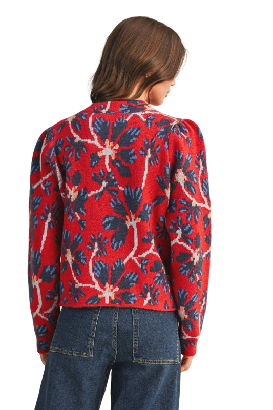 Apparel- En Merci Floral Mock Neck Sweater Top