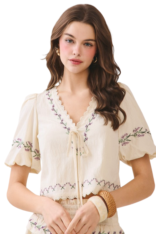 TCEC Delicate Lace Trim Detail V Neckline Top