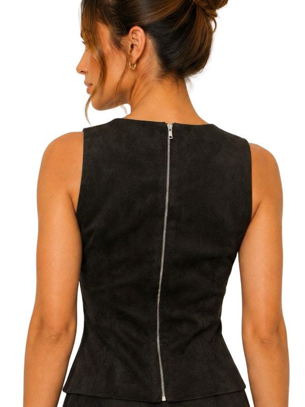 Fore Collection Asymmetrical  Crochet Trim Suede Top