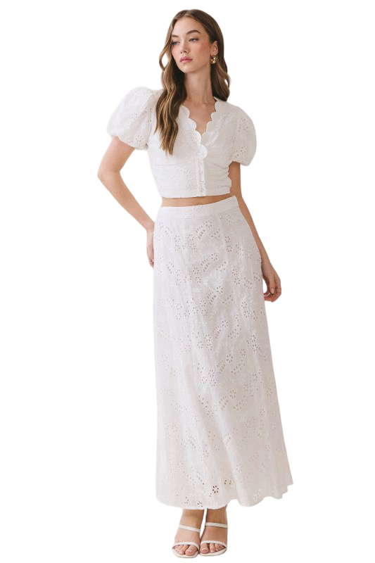 TCEC Eyelet Puffed Sleeve  Crop Top