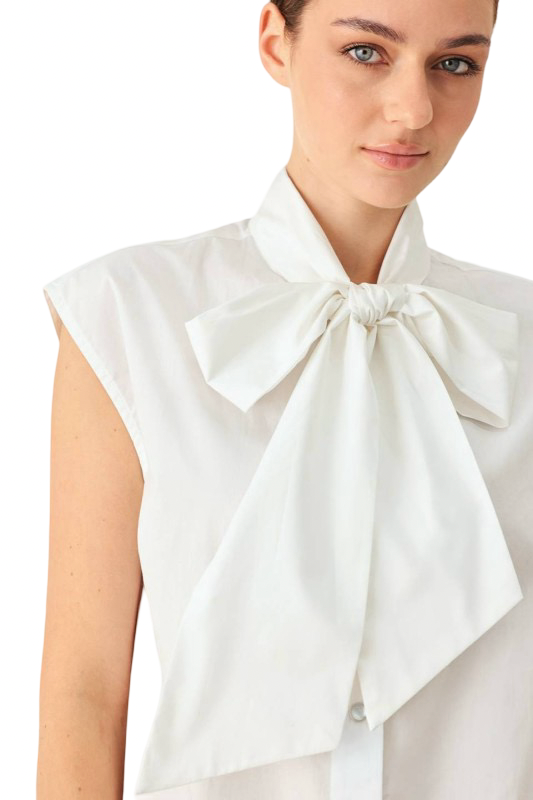 Flying Tomato Button Front Bow Tie White Blouse Top