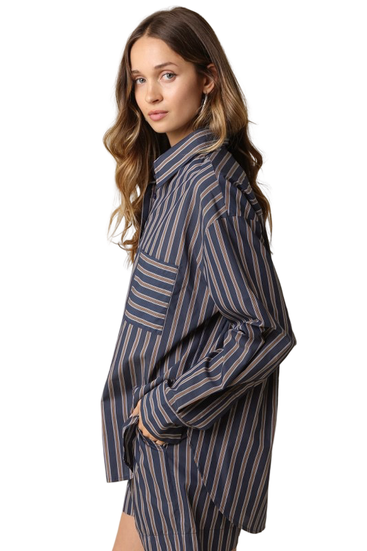 Olivaceous Hunter Striped Oversized Oxford Shirt Top