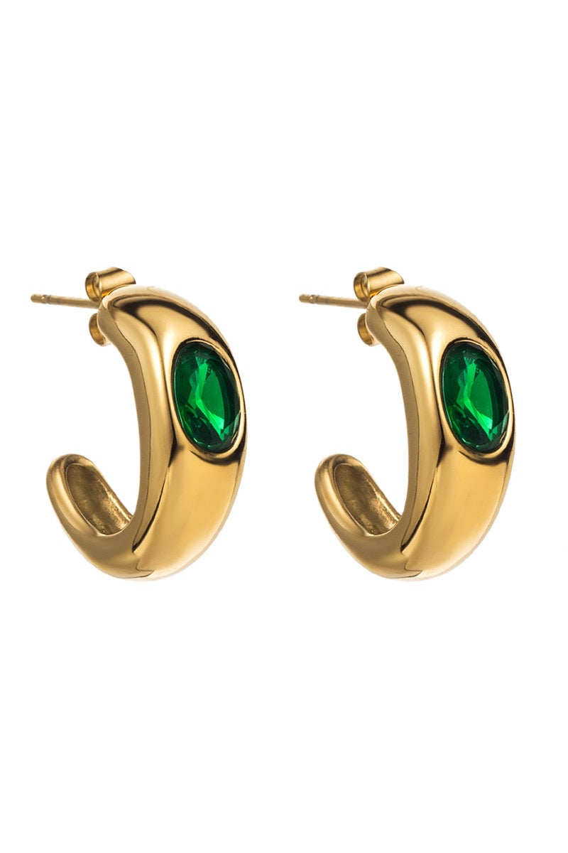 Earrings- M&E Bling Chunky Gold and Stone Hoops