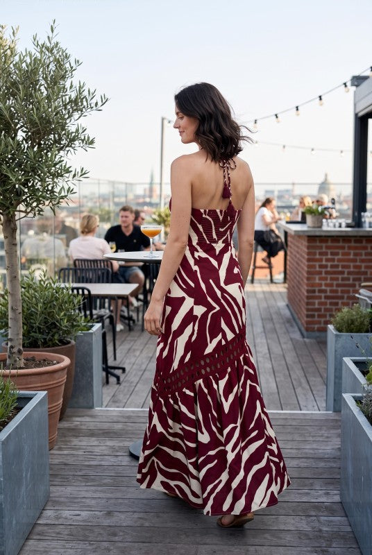 Baby Pink Zebra Print Halter Maxi Dress