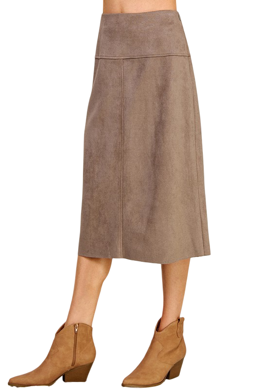 Apparel-Allie Rose Constructed Soft Microsuede Midi Skirt