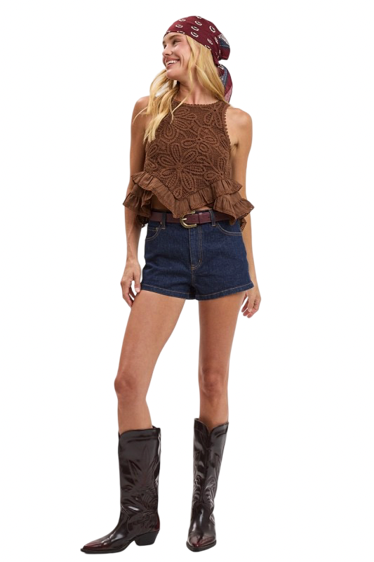 Sky to Moon Flral Embroidered High Low Knit Top