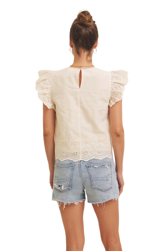 Apparel- In February Eyelet Border Blouse with Ruffled Sleeves