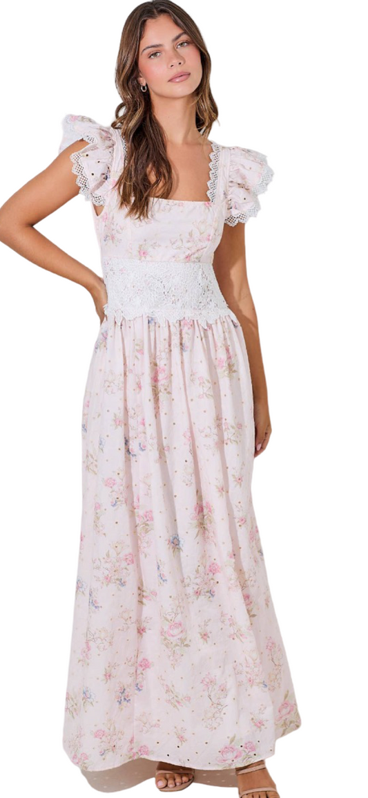 Apparel- Baeverly by Wellmade Floral Lace Smocked Maxi