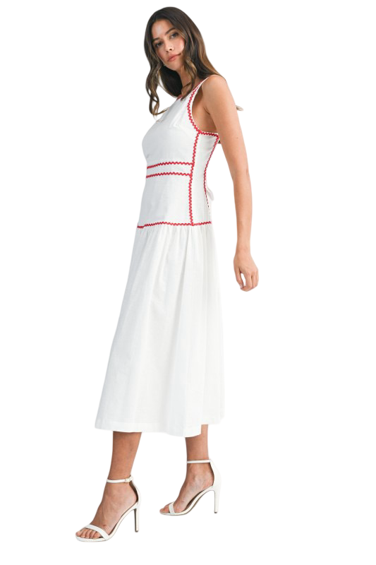 Apparel- Mable Square Neck Ric Rack Midi Dress