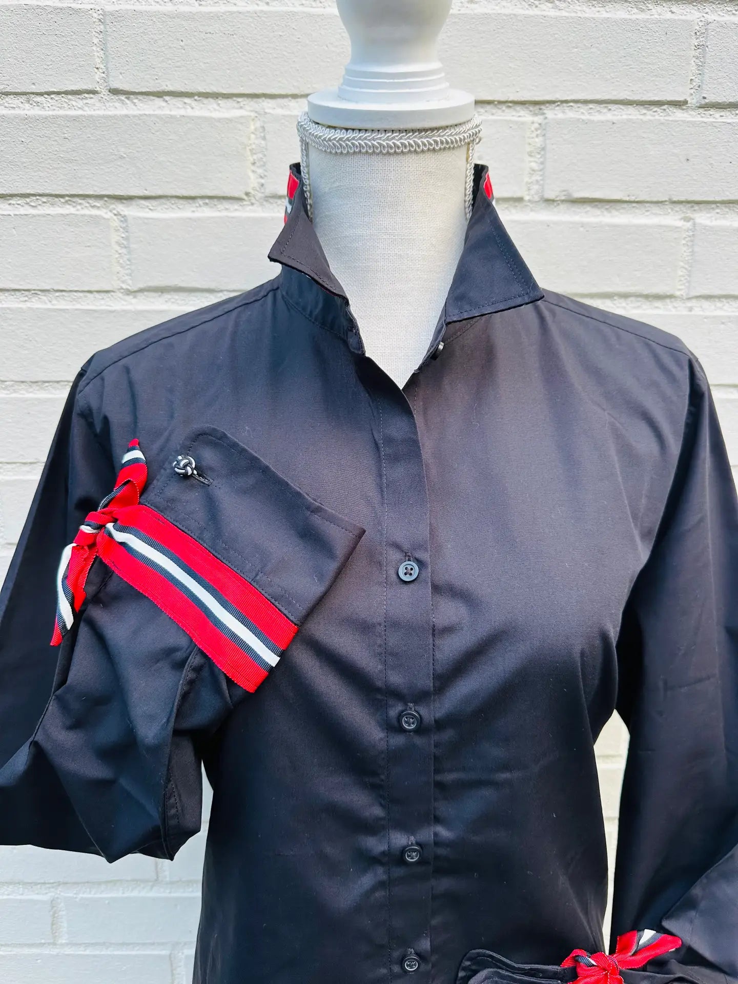 Apparel- Pearly Vines- Audrey Black Ribbon French Cuff with Black and Red Ribbon