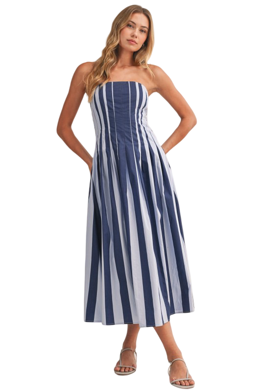 Klesis Strapless Pleated Flared Midi Dress