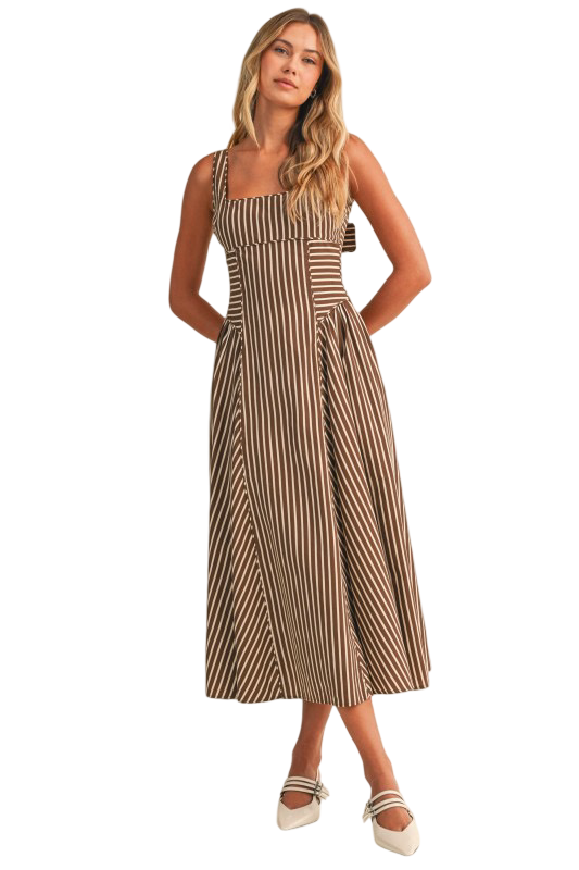 Klesis Striped Back Buckle Detail Midi Dress
