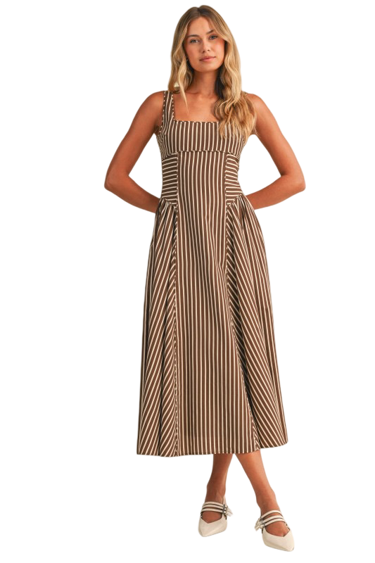 Klesis Striped Back Buckle Detail Midi Dress