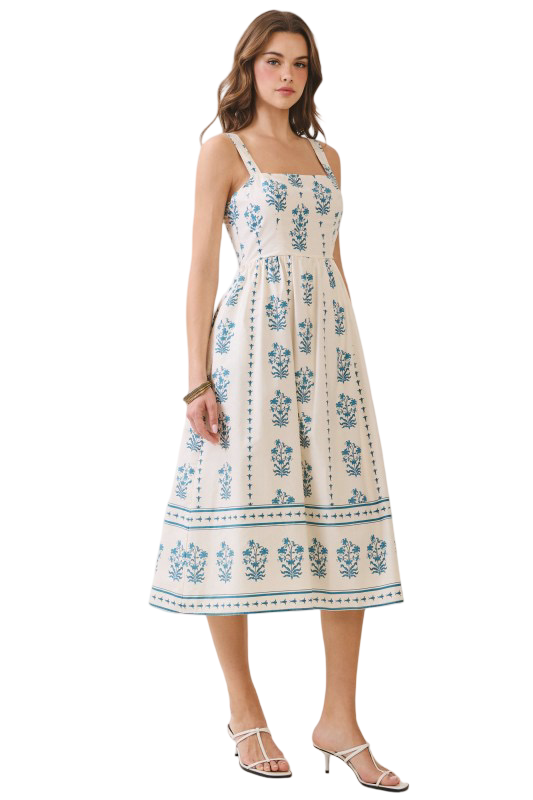 TCEC Floral Smocked Back Midi Dress