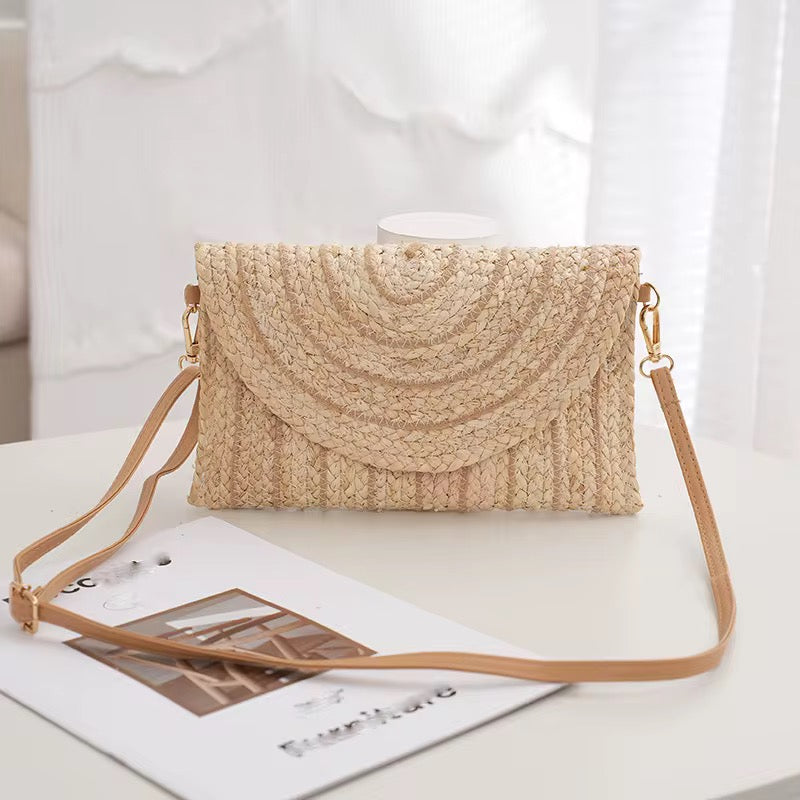 Striped Straw Summer Clutch/ Crossbody