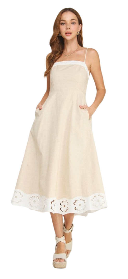 Strut and Bolt Flower Cut Out Linen Midi Dress
